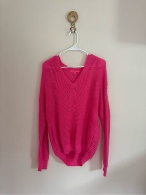 Lilly Pulitzer Hot Pink V-Neck Ribbed Sweater